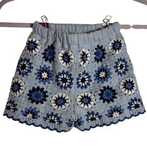 BTWEEN Girls Blue Daisy Floral Granny Square Crochet Shorts size 5